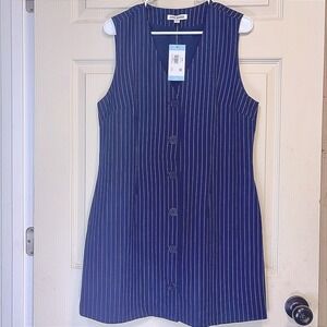 Steve Madden Dress Mini Vest Pinstripe Navy Blue Button Front Large